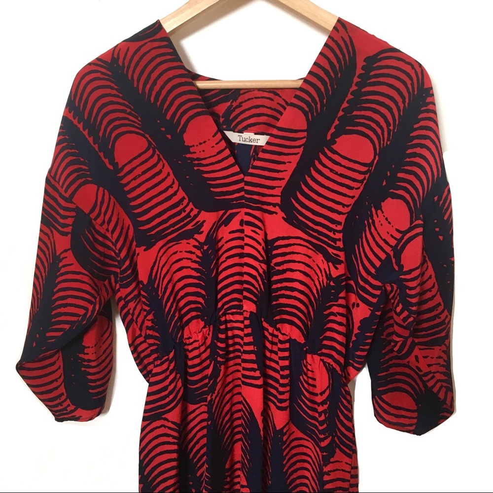 Tucker Red and Black Printed Midi Dress